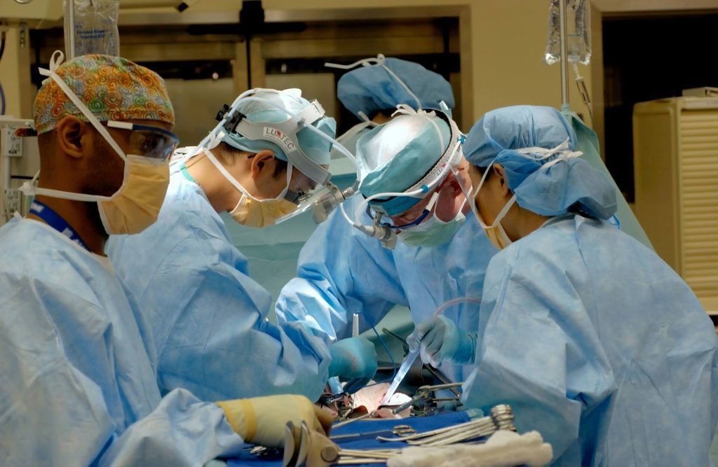 Medical personnel working in a clean operating room